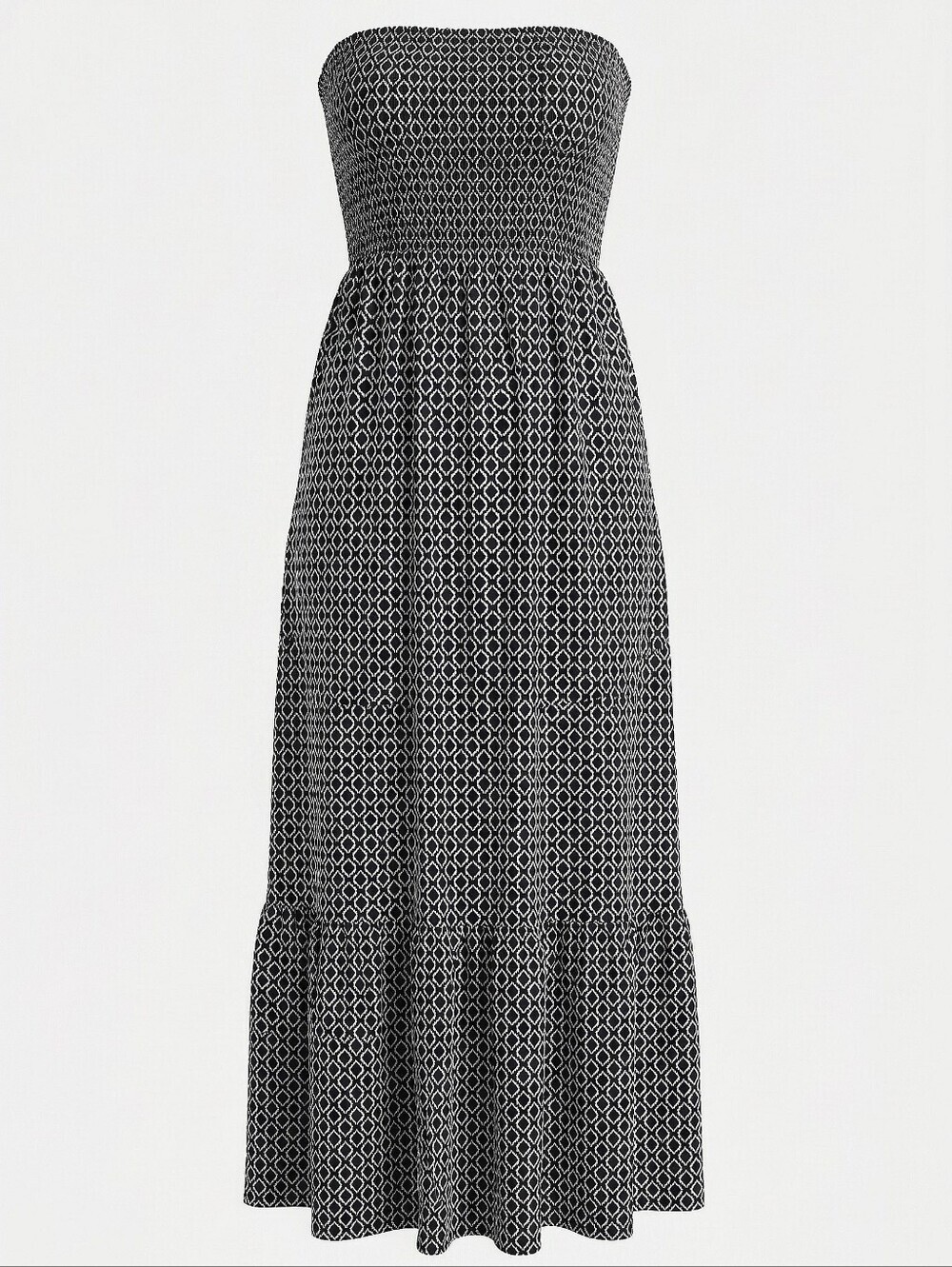 NWT! Michael Kors Strapless Black & White Smocked Maxi Dress - Picture 2 of 5
